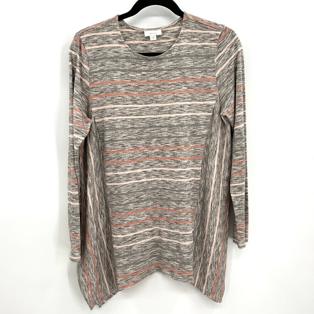 J. JILL Pure Jill Heather Gray Orange Striped Long Sleeve Tunic Top Size Medium